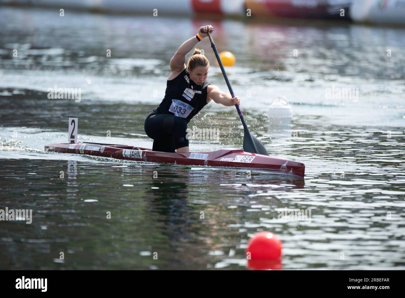 Lisa JAHN (KC Berlin), Gewinnerin, Goldmedaille, Action, Frauenkanu C1 Finale, Frauen, Kanu-Parallelsprint, Kanu-Wettbewerbe am 9. Juli 2023 in Duisburg/Deutschland die Finale 2023 Rhein-Ruhr von 06,07 bis 09.07.2023 Stockfoto