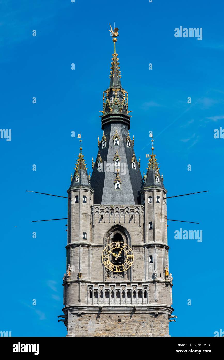 Der Glockenturm, einer von Gents (Gent) 3 Türmen in Belgien, Europa Stockfoto