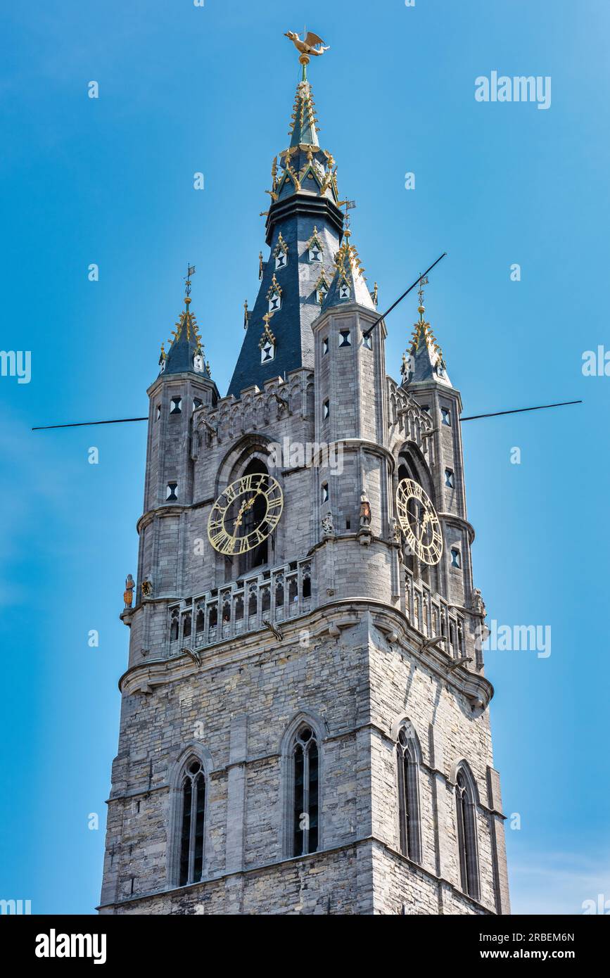 Der Glockenturm, einer von Gents (Gent) 3 Türmen in Belgien, Europa Stockfoto
