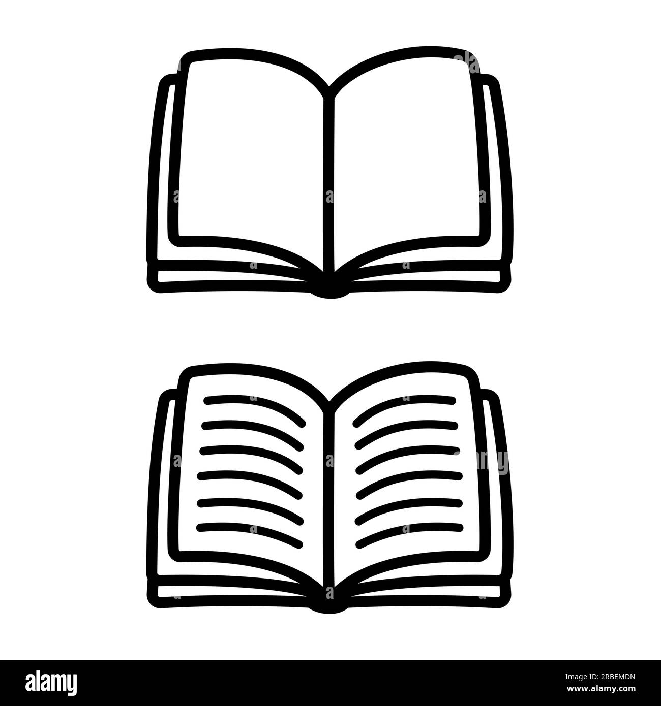 Das Symbol für das offene Buch ist leer und mit Text versehen. Einfache handgezeichnete Vektordarstellung, Strichzeichnungen. Stock Vektor