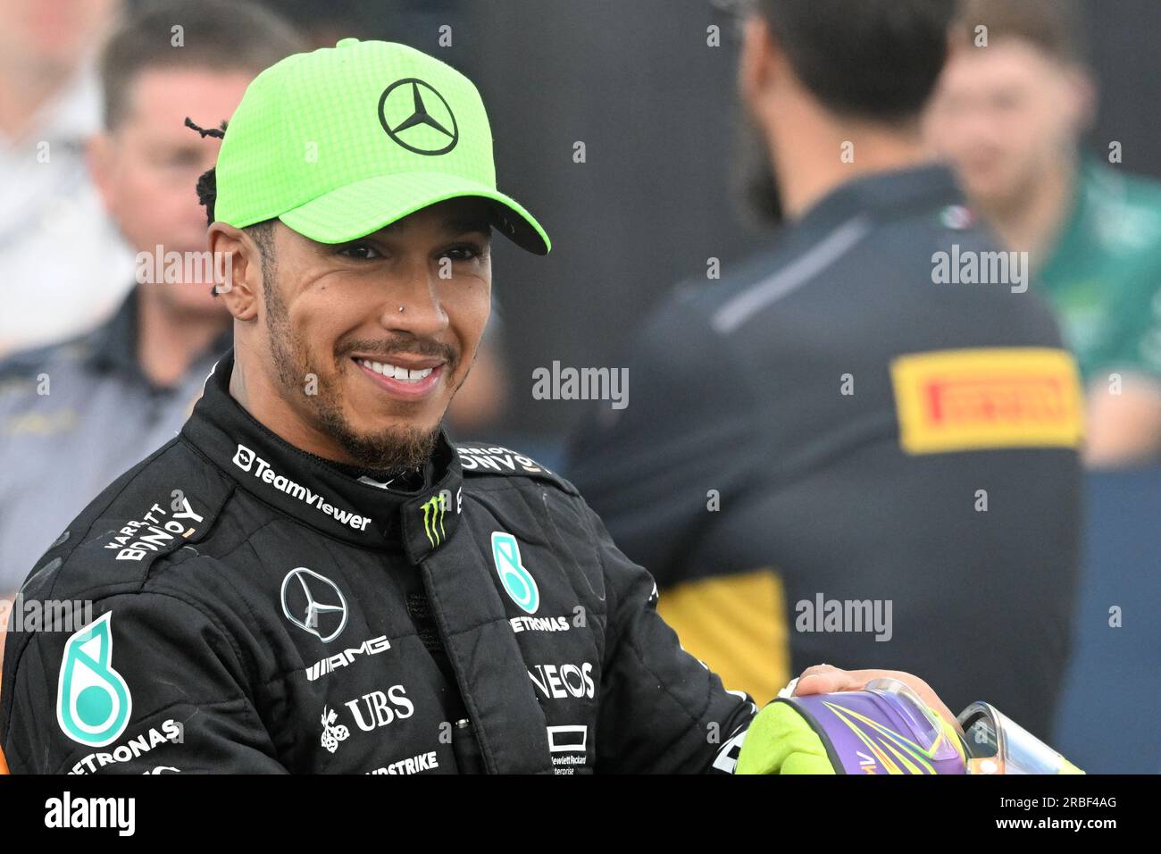 Silverstone, Großbritannien. 9. Juli 2023: Silverstone Circuit, Northamptonshire, England: Formel 1 2023 Aramco F1 Grand Prix: Wettkampftag; Lewis Hamilton vom Mercedes Team nach drittem Platz im britischen Grand Prix Credit: Action Plus Sports Images/Alamy Live News Stockfoto