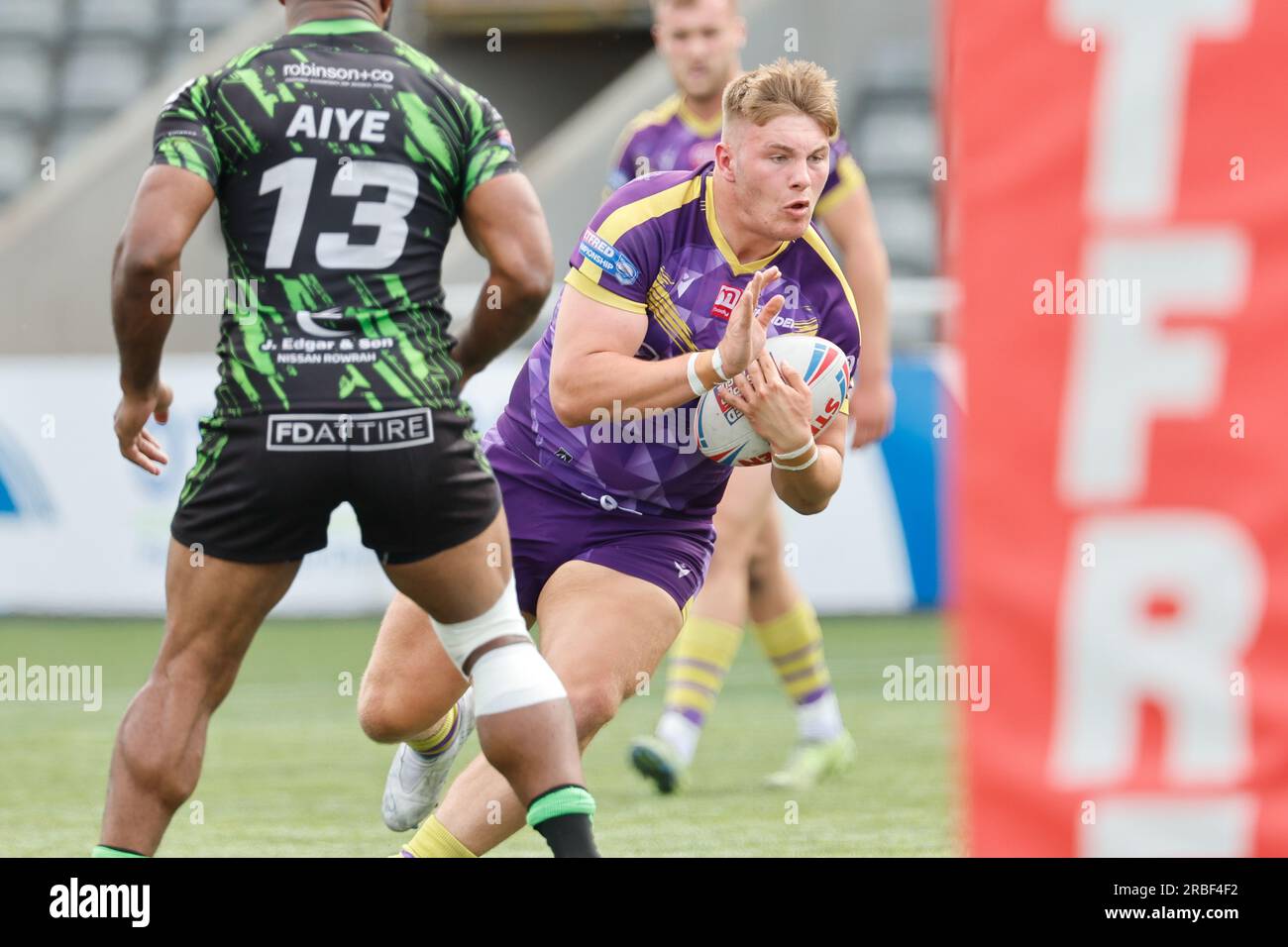 Newcastle, Großbritannien. 11. Juni 2023. Connor Moore von Newcastle Thunder zum Angriff während DES BETFRED-Meisterschaftsspiels zwischen Newcastle Thunder und Whitehaven RLFC am Sonntag, den 9. Juli 2023, im Kingston Park, Newcastle. (Foto: Chris Lishman | MI News) Kredit: MI News & Sport /Alamy Live News Stockfoto