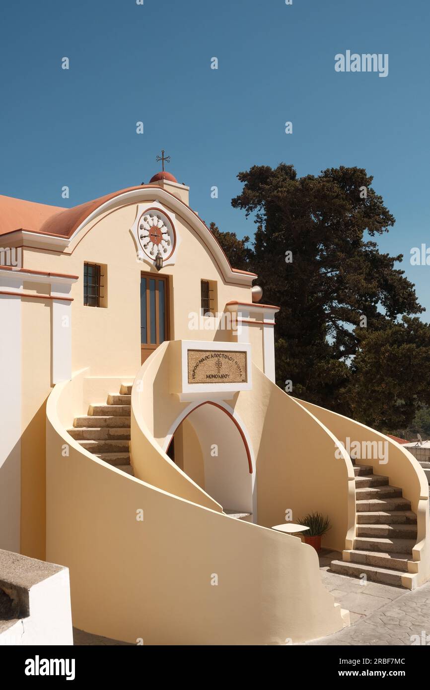 Kirche Apostel Thomas in der griechischen Stadt Monolithos Insel Rhodos. Stockfoto