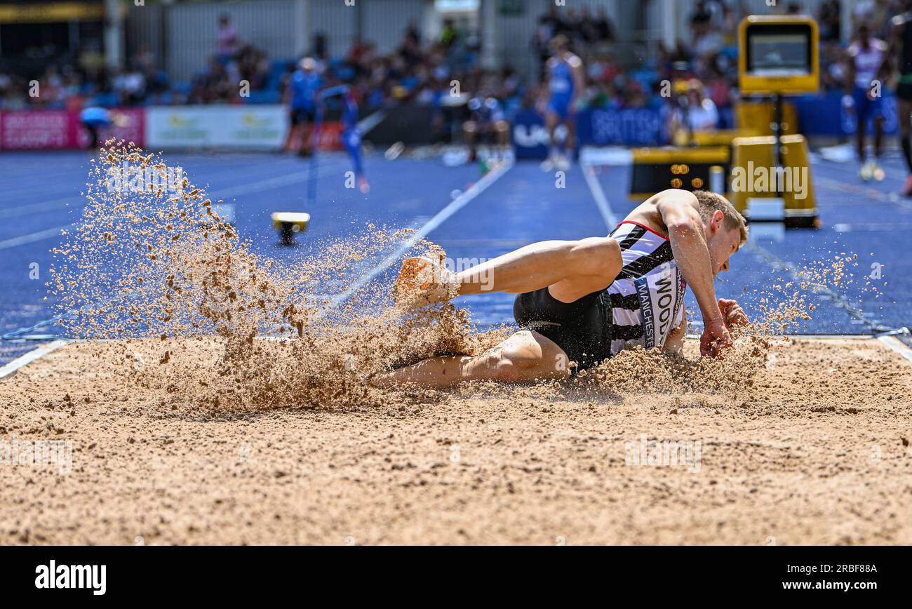 Manchester, Großbritannien. 9. Juli 2023; Manchester Regional Arena, Manchester, Lancashire, England; 2023 Muller UK Athletics Championships Manchester; Josh Woods nimmt an der Triple Jump Credit für Männer Teil: Action Plus Sports Images/Alamy Live News Stockfoto