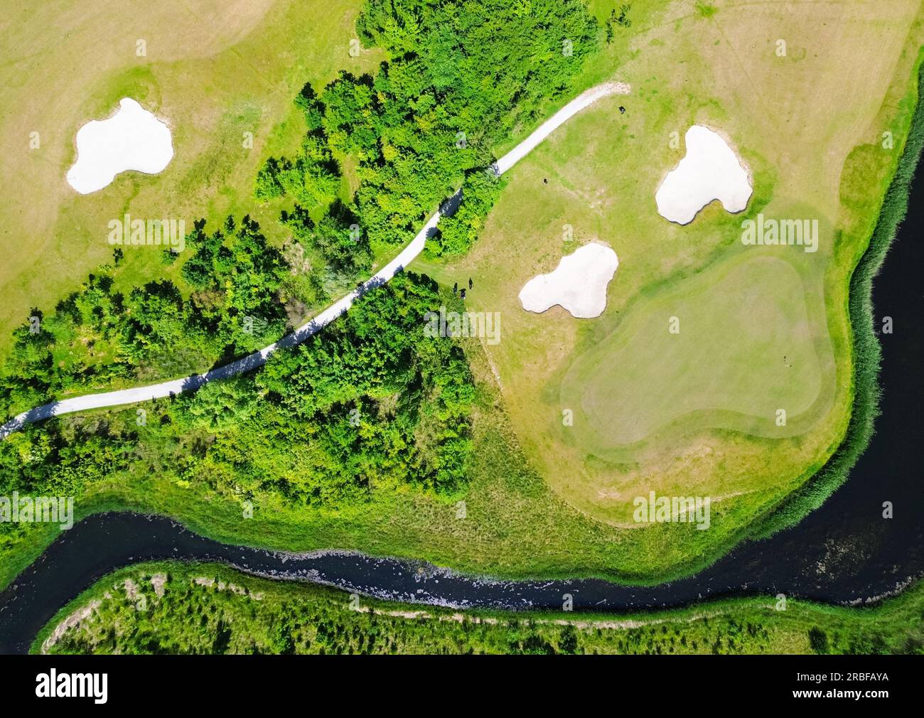 Blick direkt über einem Golfplatz in Bentwoud, Niederlande. Als Hintergrund geeignet. Stockfoto