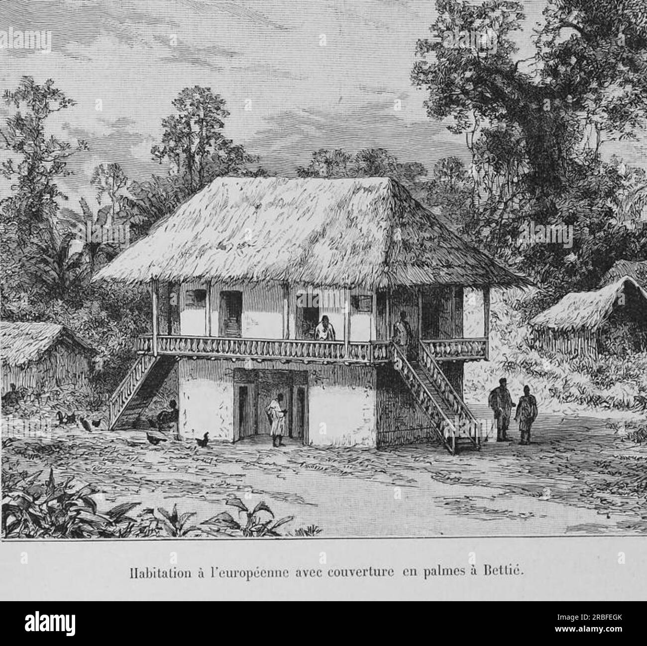 Residenz mit Palmendach in Bettié, in Côte D'ivoire 1892 von Edouard Riou Stockfoto