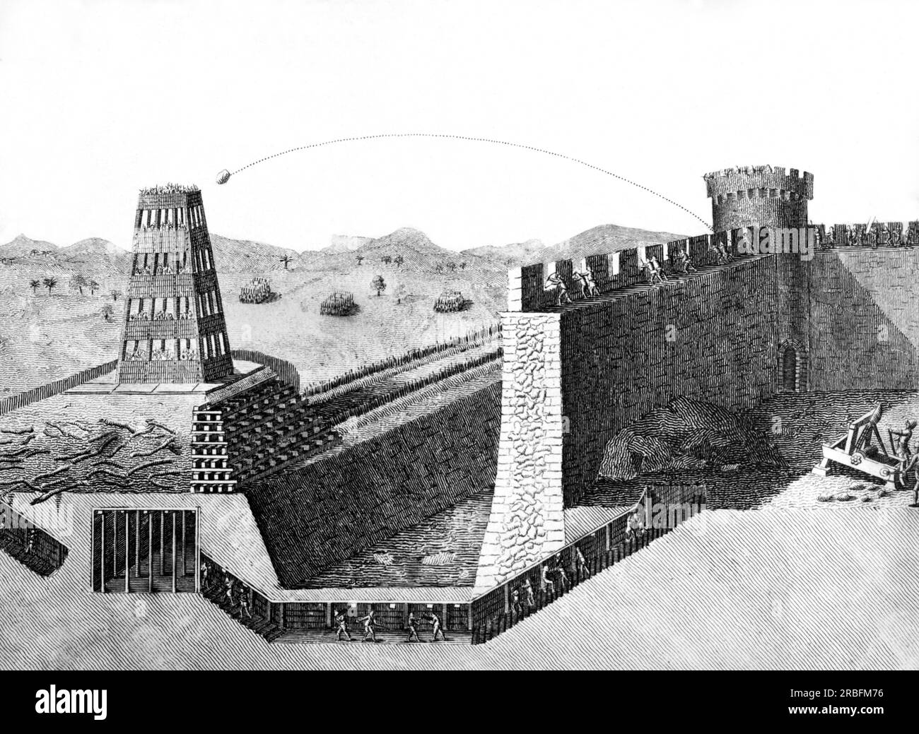 Welt: Die Verwendung des Katapults in Beschlagnahmen hat viele Vorteile einer riesigen Festung aus Stein zunichte gemacht. Stockfoto