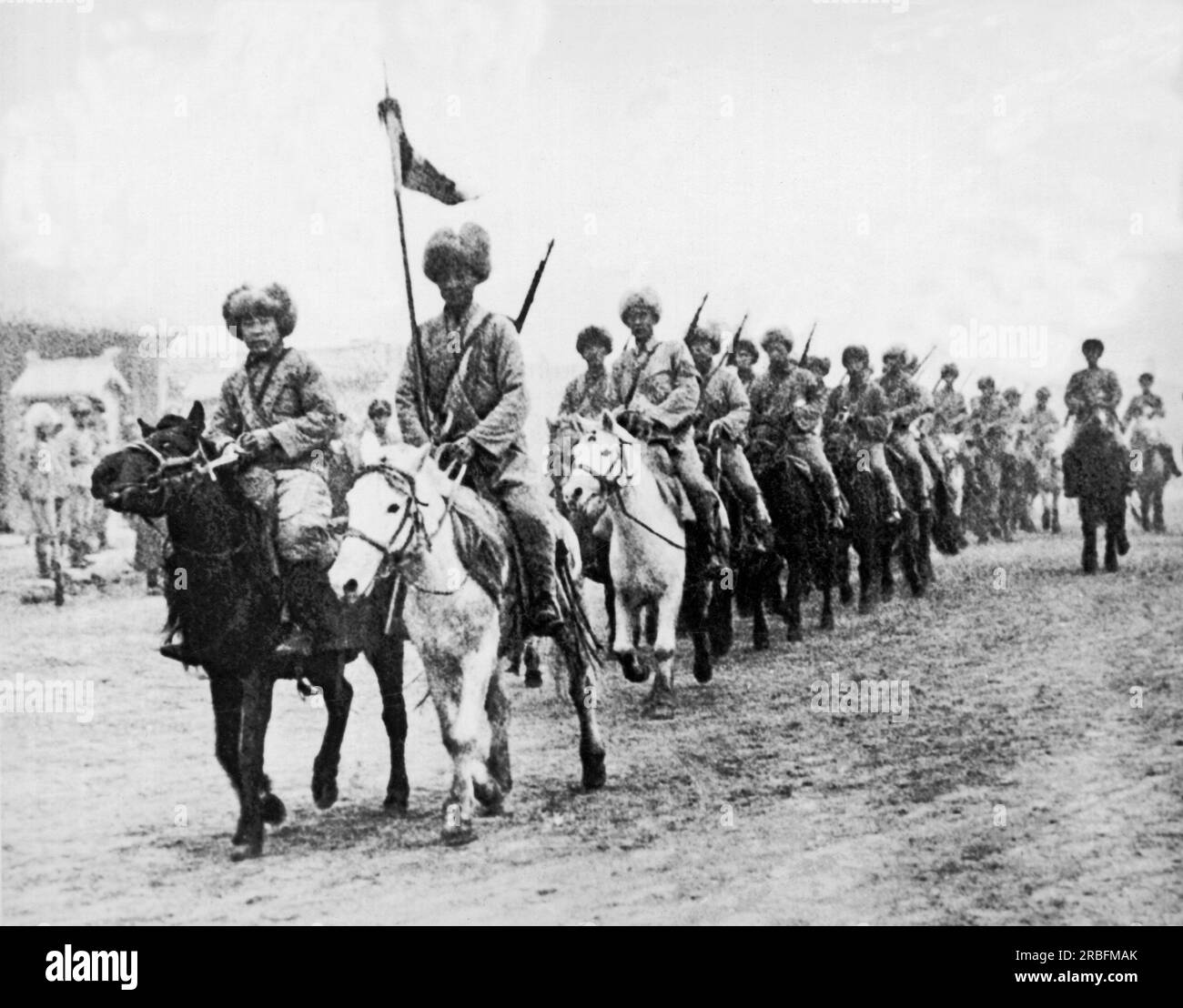 Mandschurei: 1931 die japanische kalvarien unter dem Kommando des ehemaligen chinesischen Generals Chang Hai-Peng. Sie sind für das kalte Wetter der Mandschurei gekleidet. Stockfoto