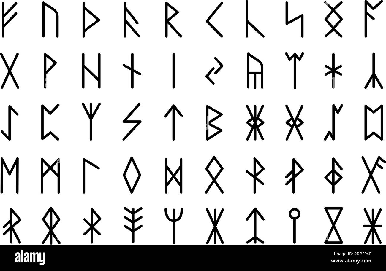 Geheimnisvolle wikingerrunen, nordisches mittelalterliches mystisches Steinsymbol. Uralte magische Symbole, faltharisches germanisches keltisches Runen-Alphabet, anständige Vektorgrafik Stock Vektor