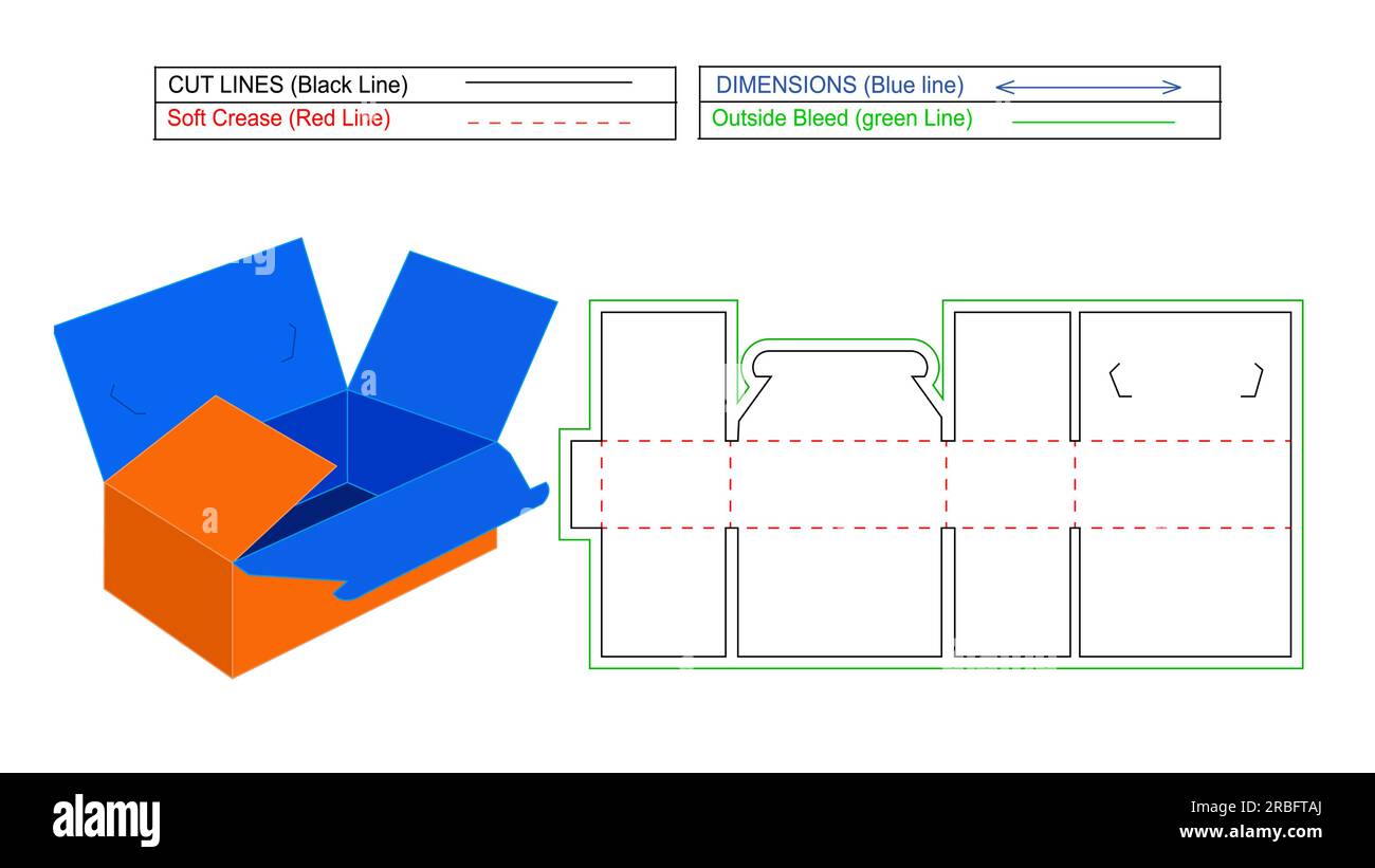 FEFRCO218-Box aus Wellpappe, FEFRCO218-Faltkarton, Box aus Wellpappe, anpassbar und 3D-Vektordarstellung mit Matrizenschablone Stock Vektor