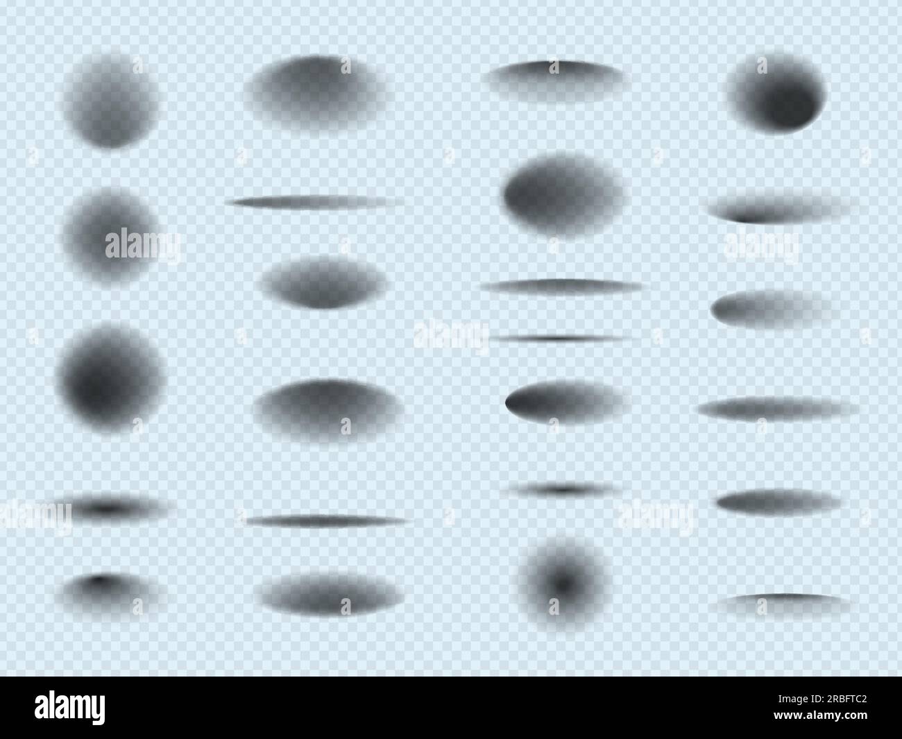 Vorlage für kreisförmige Schatten. Realistisches Layout verschiedener runder Formen für kreisförmige Beleuchtungseffekte Aktuelle Vektorsammlung isoliert Stock Vektor