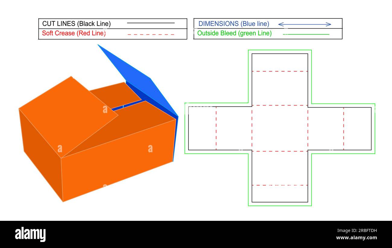 Wellpappe und FEFCO402-Karton, Faltkarton aus Wellpappe, 3D-Vektorrender mit Matrizenschablone und skalierbar Stock Vektor