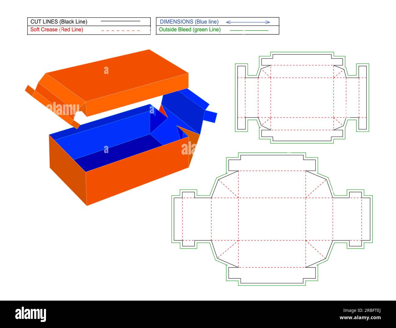 Kartonverpackung Lagerbuch Unternehmensidentität offenes Paket die-Modell-Pack Präsentation 3D Abbildung Clipping Cover vorne Stock Vektor