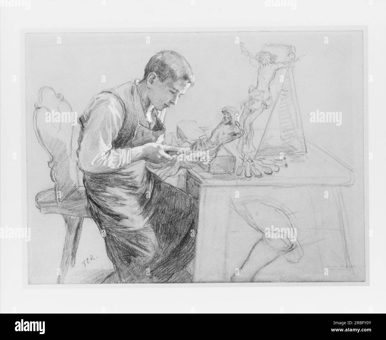 Studie über einen Jungen, der ein Kruzifix schnitzt, von Toby Edward Rosenthal Stockfoto