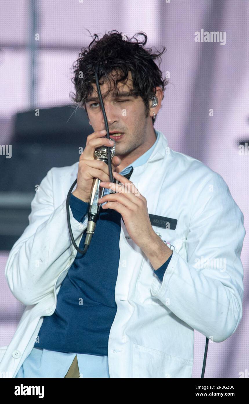 Die 1975 treten auf der Hauptbühne des Trnsmt Festivals in Glasgow Green in Glasgow auf. Foto: Sonntag, 9. Juli 2023. Sieh dir die Geschichte von PA SHOWBIZ Trnsmt an. Das Foto sollte lauten: Lesley Martin/PA Wire Stockfoto