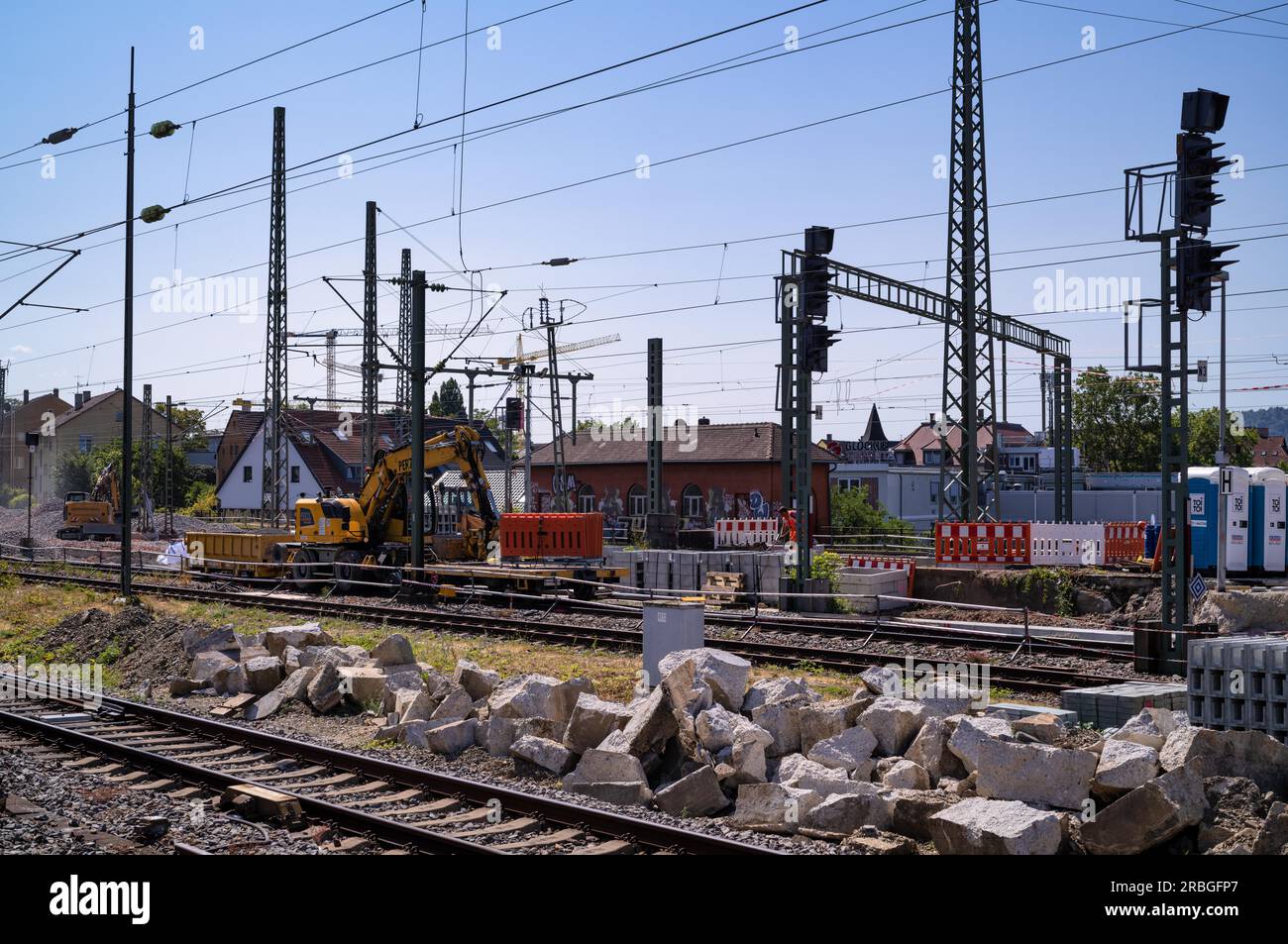 Baustelle, Bauarbeiten, Deutsche Bahn im Zusammenhang mit der Erweiterung des Stuttgarter Digitalknotens, Bahnhof Bad-Cannstatt, Stuttgart Stockfoto