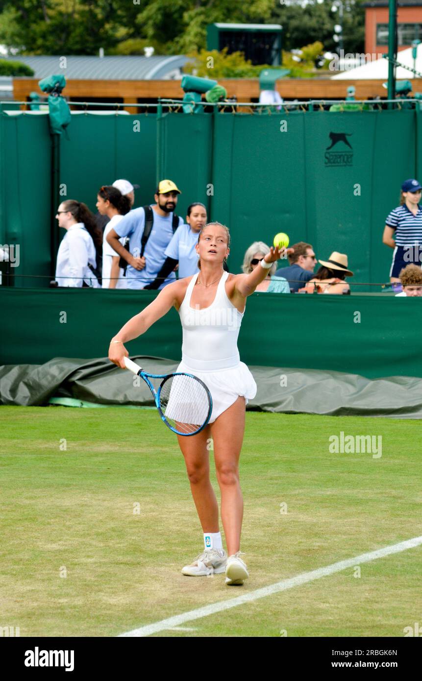 Bei den Wimbledon Championships 2023, die vom All England Tennis Club ausgerichtet werden, wurden Coco Gauff, Christopher Eubanks und Elina Svitolina vorgestellt. Stockfoto