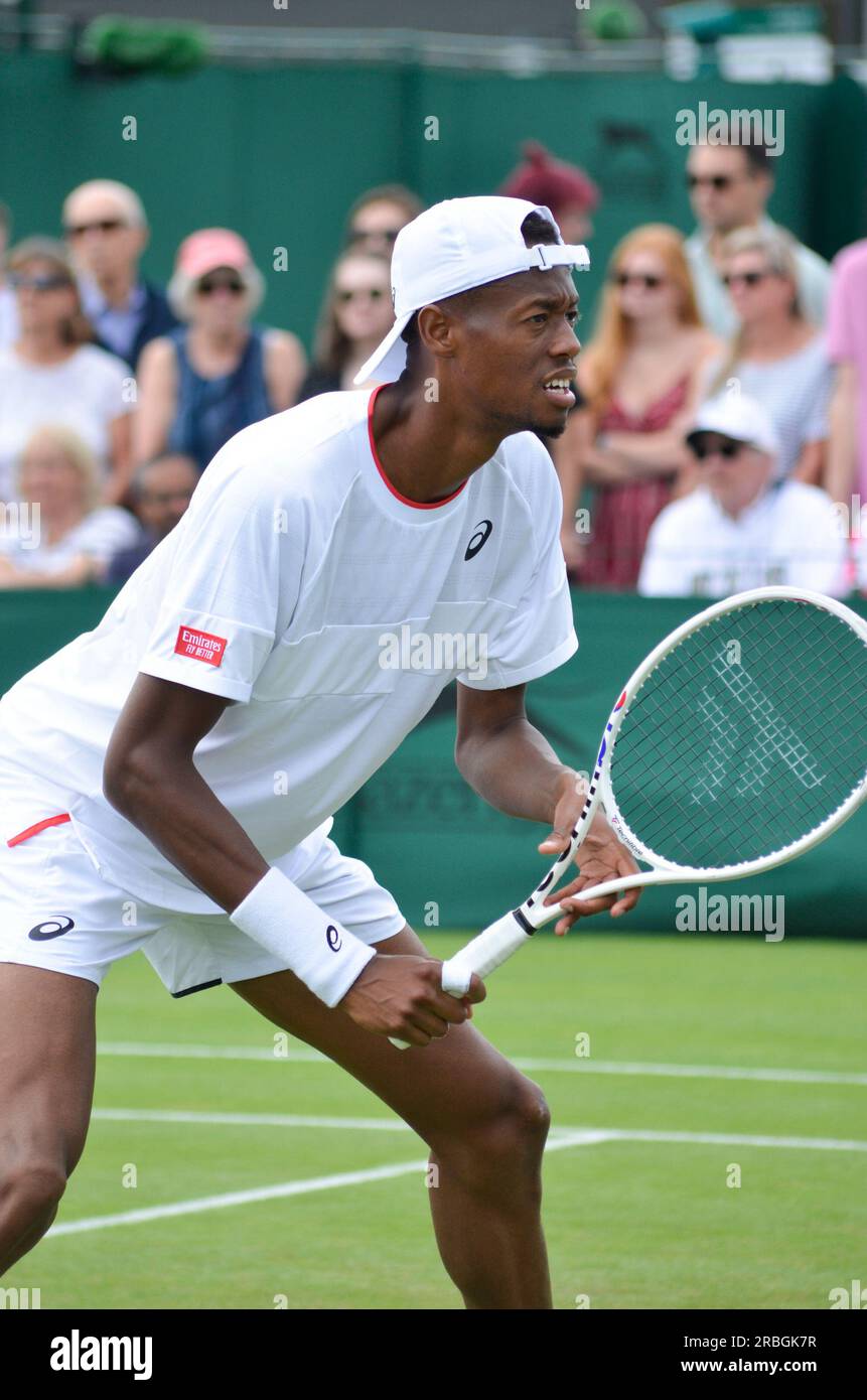 Bei den Wimbledon Championships 2023, die vom All England Tennis Club ausgerichtet werden, wurden Coco Gauff, Christopher Eubanks und Elina Svitolina vorgestellt. Stockfoto