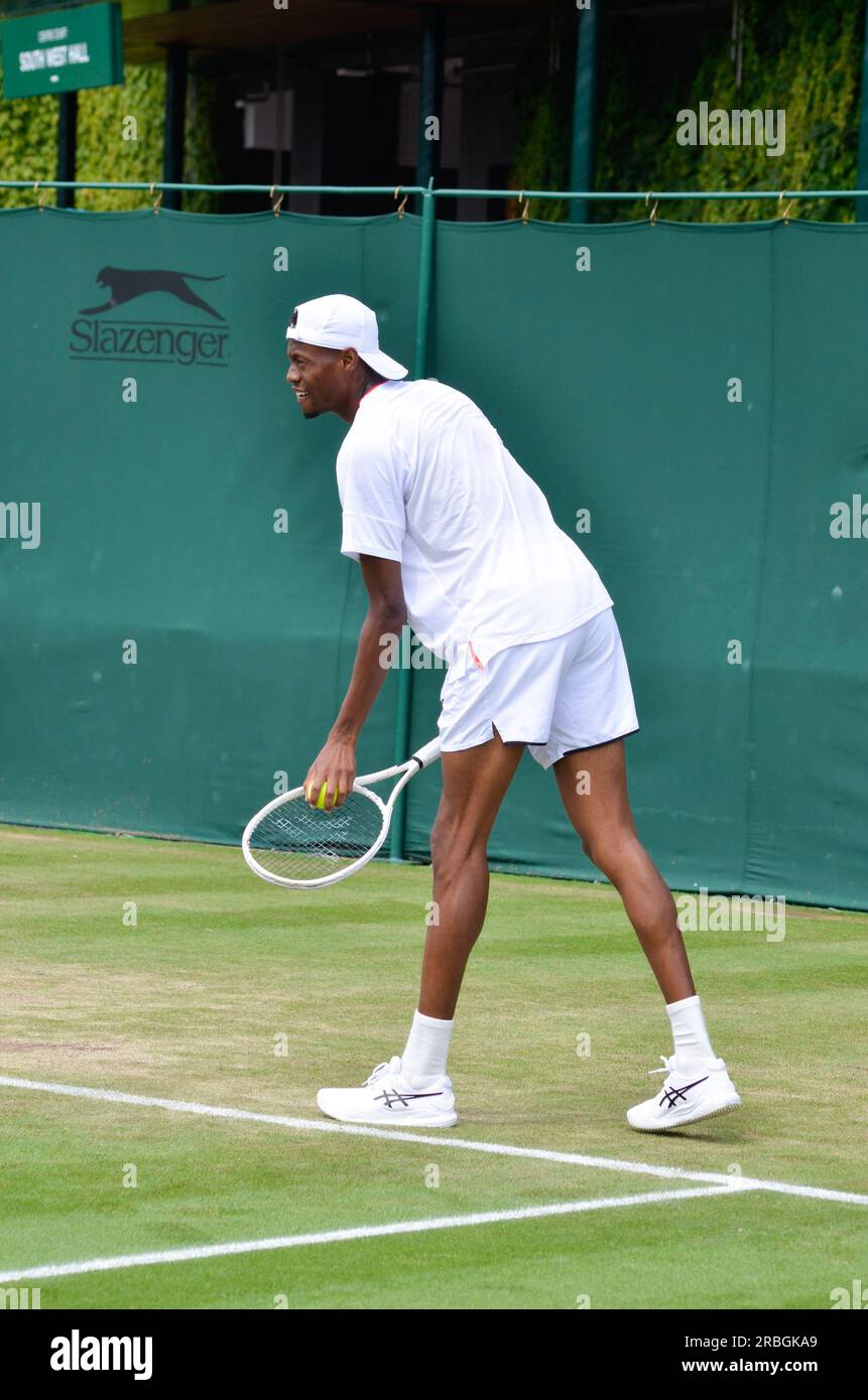 Bei den Wimbledon Championships 2023, die vom All England Tennis Club ausgerichtet werden, wurden Coco Gauff, Christopher Eubanks und Elina Svitolina vorgestellt. Stockfoto