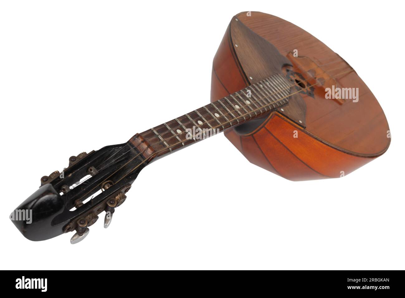 Ukrainische Domra. Langhalsiges Folk-Saiteninstrument der Lautenfamilie. Isoliert auf weißem Hintergrund. Stockfoto
