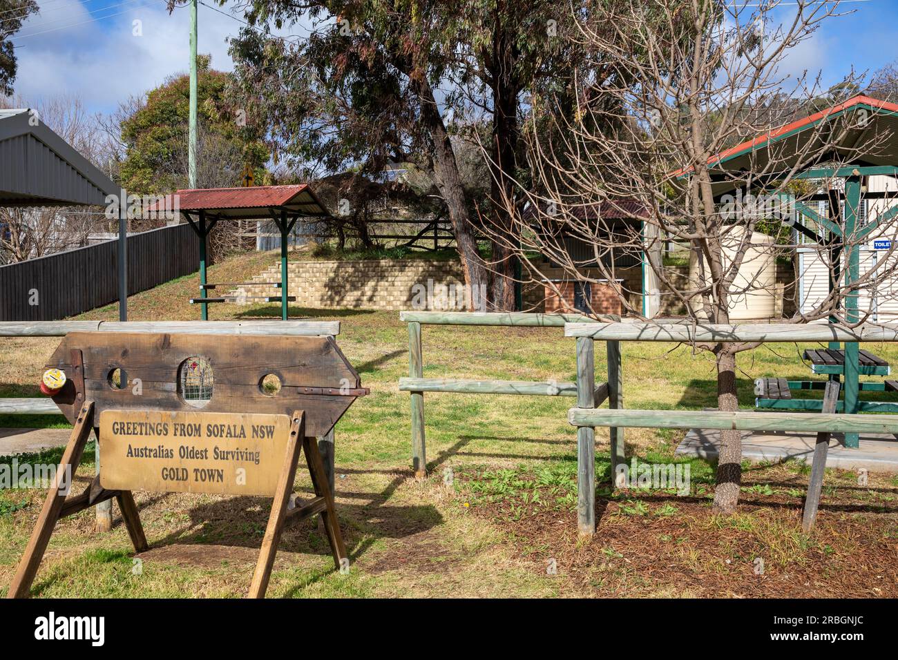 Goldstadt Sofala im regionalen New South Wales, Australiens älteste noch existierende Goldgräberstadt, NSW, Australien, Juli 2023 Stockfoto