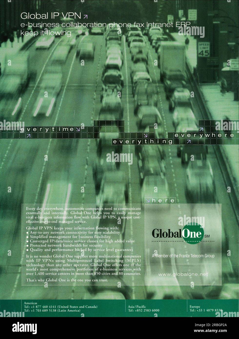 GlobalOne, France Telecom Group, IP-VPN-Werbung in einer Zeitschrift 2000 Stockfoto