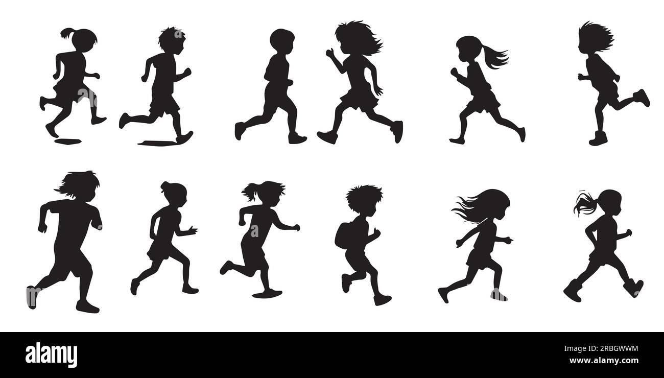 Set von Kindern Lauf und Spiel Silhouette Vektor Illustration Stock Vektor