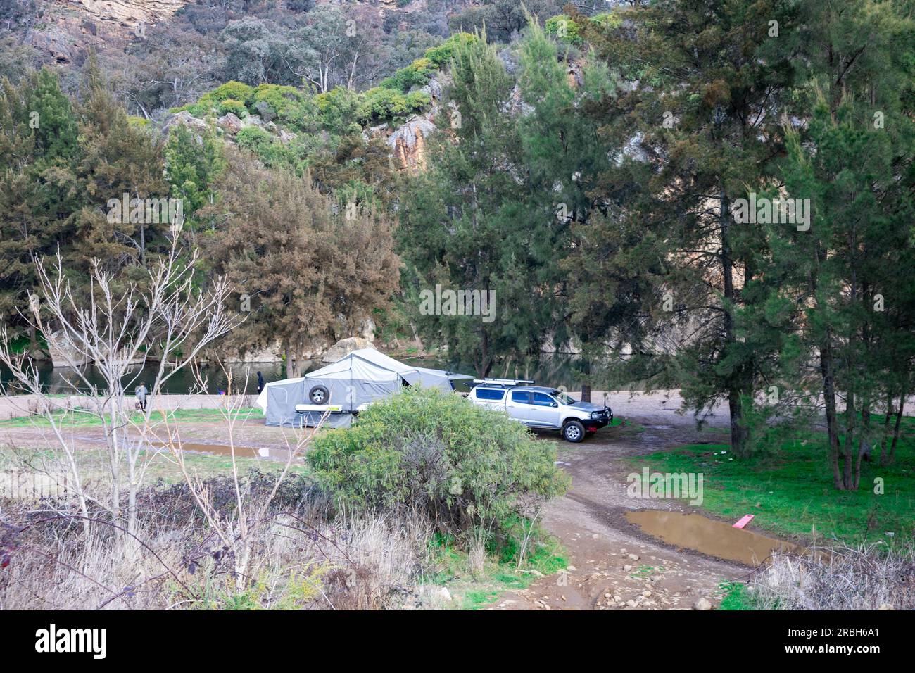 Juli 2023, Camping in Australien am Turon River im Zentrum von New South Wales, Australien Stockfoto