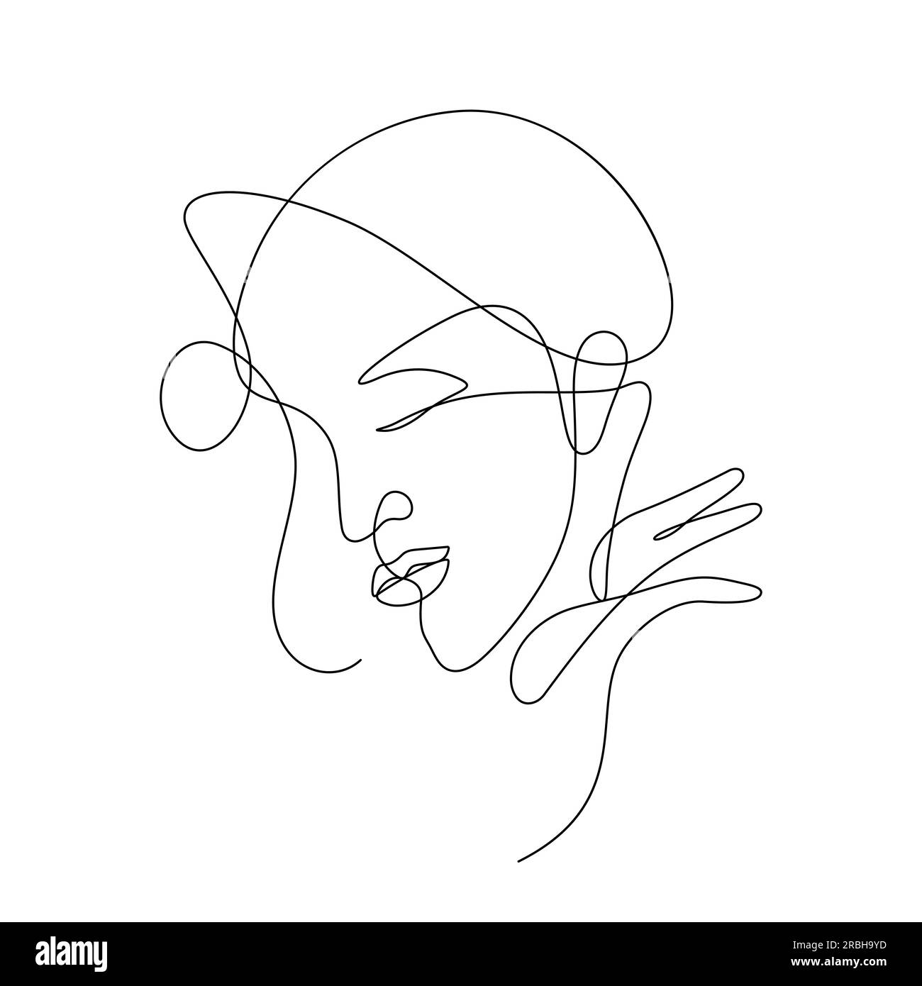 Elegante abstrakte Linienführung Darstellung eines weiblichen Gesichts, Darstellung des Konzepts „Feminismus und Schönheit“ mit durchgehenden Strichzeichnungen Stock Vektor