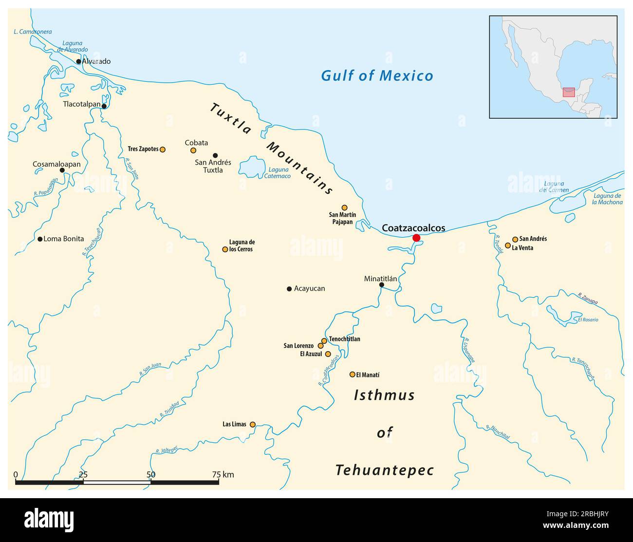 Karte der olmec-Kulturzone an der südlichen Golfküste mexikos Stockfoto