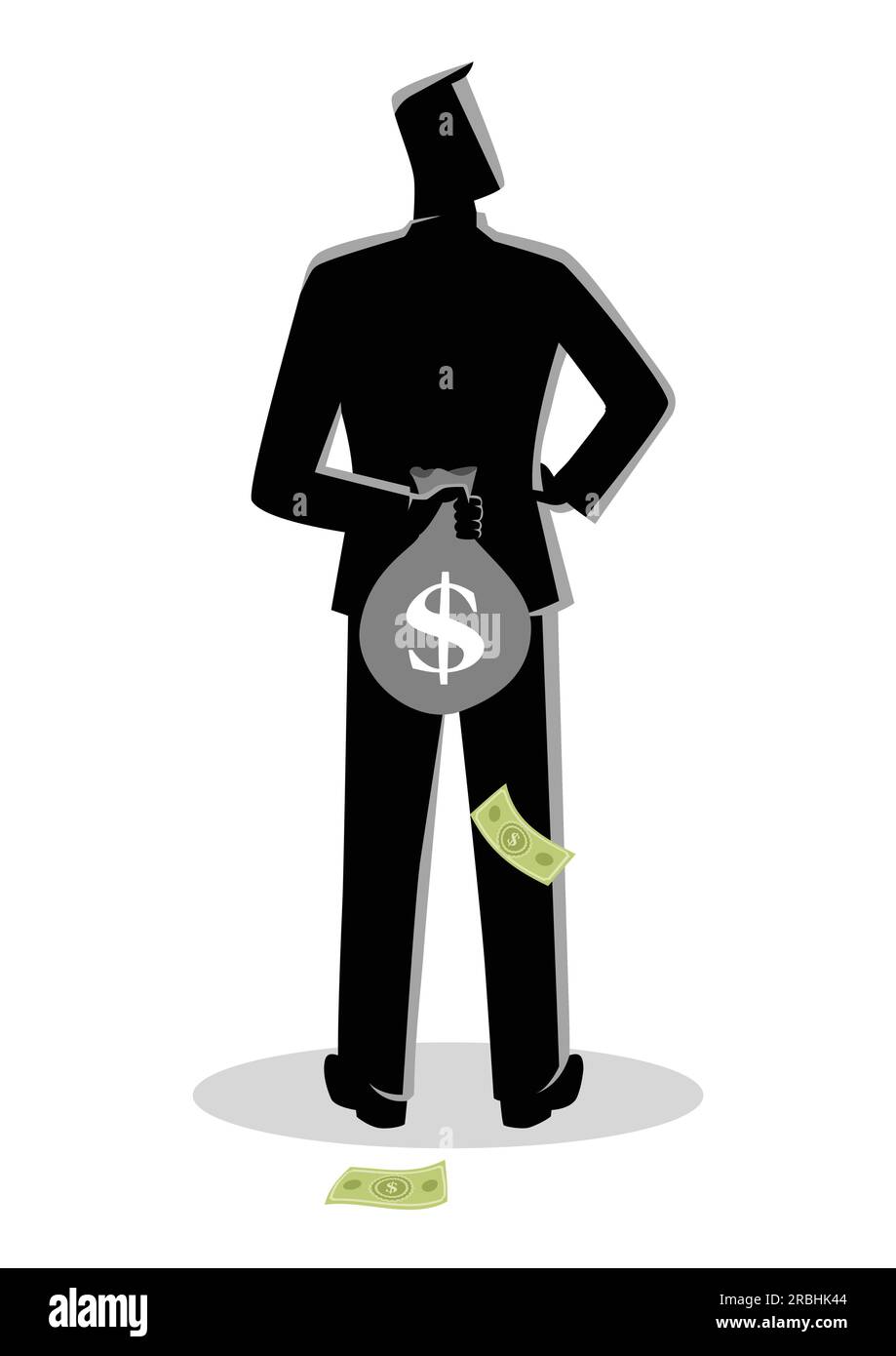 Business Concept Vektor Illustration eines Mannes versteckt ein Geld Tasche hinter seinem Rücken für Steuerhinterziehung Konzept Stock Vektor