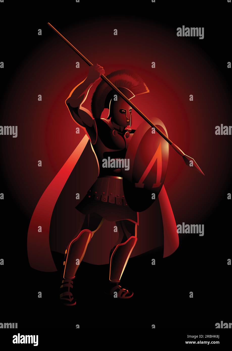 Vektor-Illustration eines antiken griechischen Kriegers, Spartaner Hoplite Stock Vektor