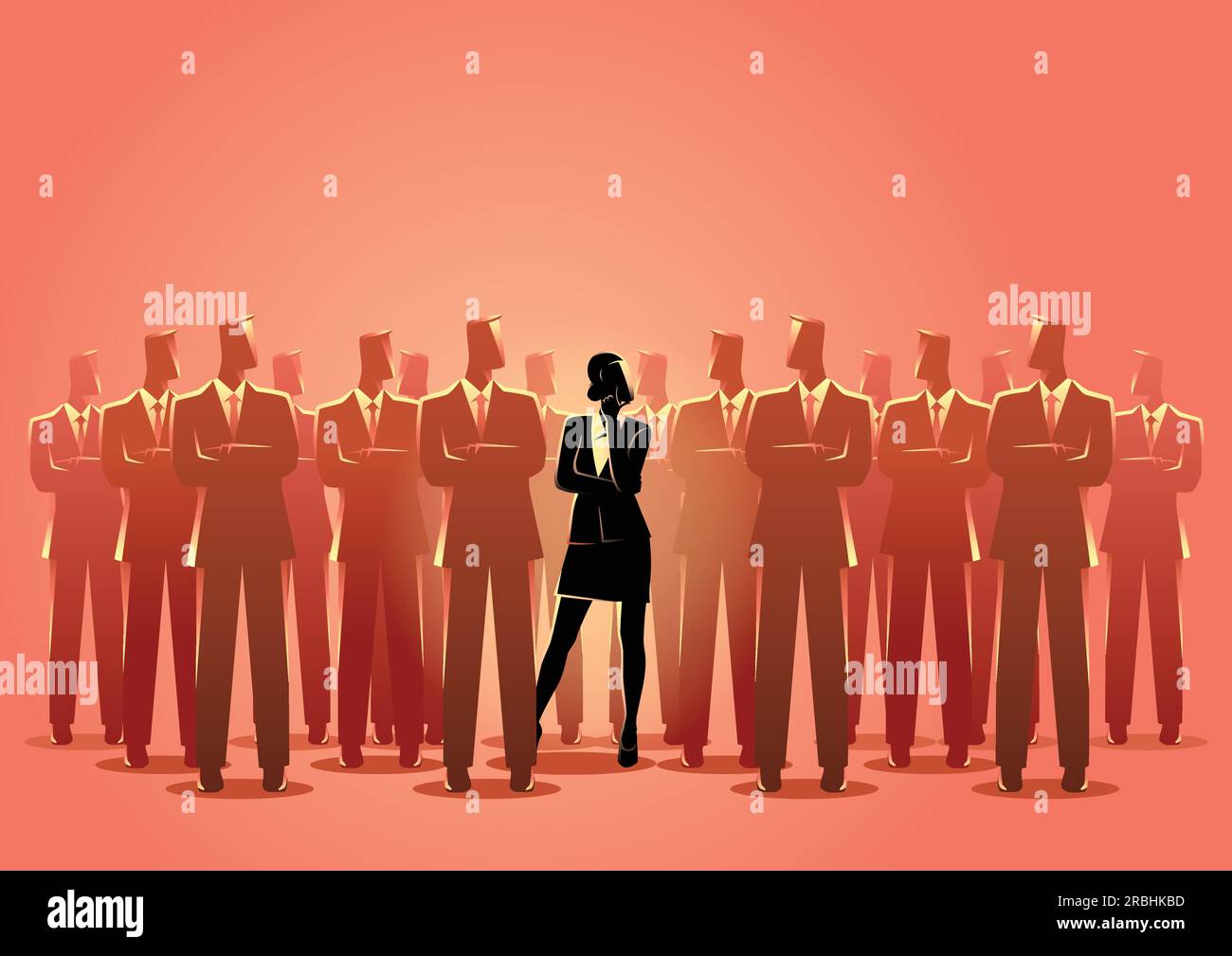 Business Concept Vektor Illustration einer Geschäftsfrau unter Geschäftsleuten stehen. Leben in der Welt eines Mannes Konzept Stock Vektor