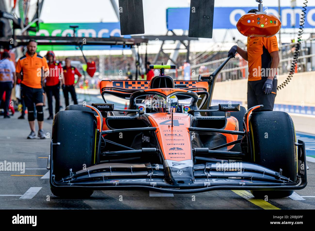 Silverstone, Großbritianer. 07. Juli 2023. SILVERSTONE CIRCUIT, VEREINIGTES KÖNIGREICH - JULI 07: Lando Norris, McLaren F1 MCL60 während des britischen Grand Prix auf dem Silverstone Circuit am Freitag, den 07. Juli 2023 in Silverstone, Vereinigtes Königreich. (Foto: Michael Potts/BSR Agency) Kredit: BSR Agency/Alamy Live News Stockfoto