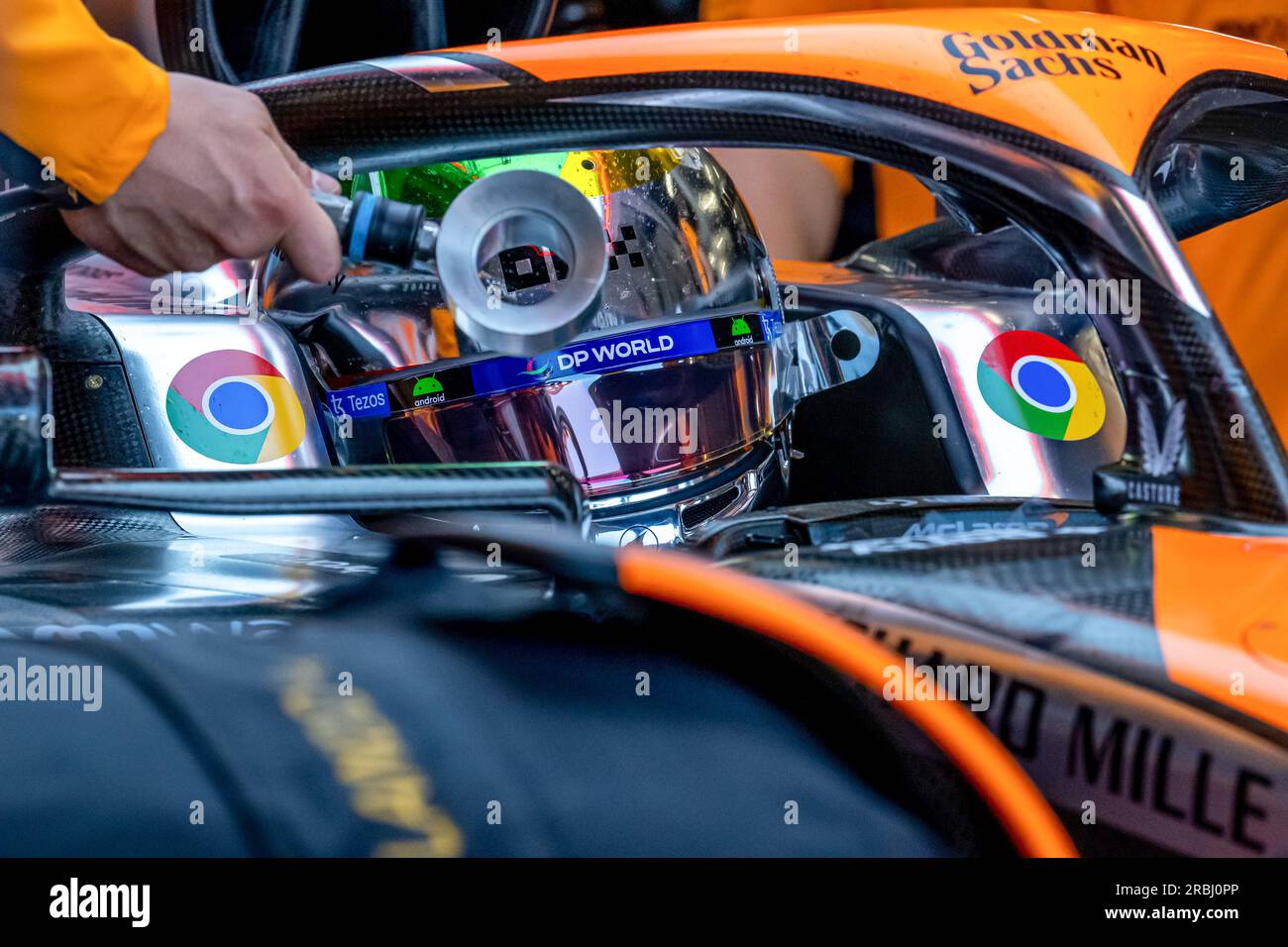 Silverstone, Großbritianer. 07. Juli 2023. SILVERSTONE CIRCUIT, VEREINIGTES KÖNIGREICH - JULI 07: Lando Norris, McLaren F1 MCL60 während des britischen Grand Prix auf dem Silverstone Circuit am Freitag, den 07. Juli 2023 in Silverstone, Vereinigtes Königreich. (Foto: Michael Potts/BSR Agency) Kredit: BSR Agency/Alamy Live News Stockfoto