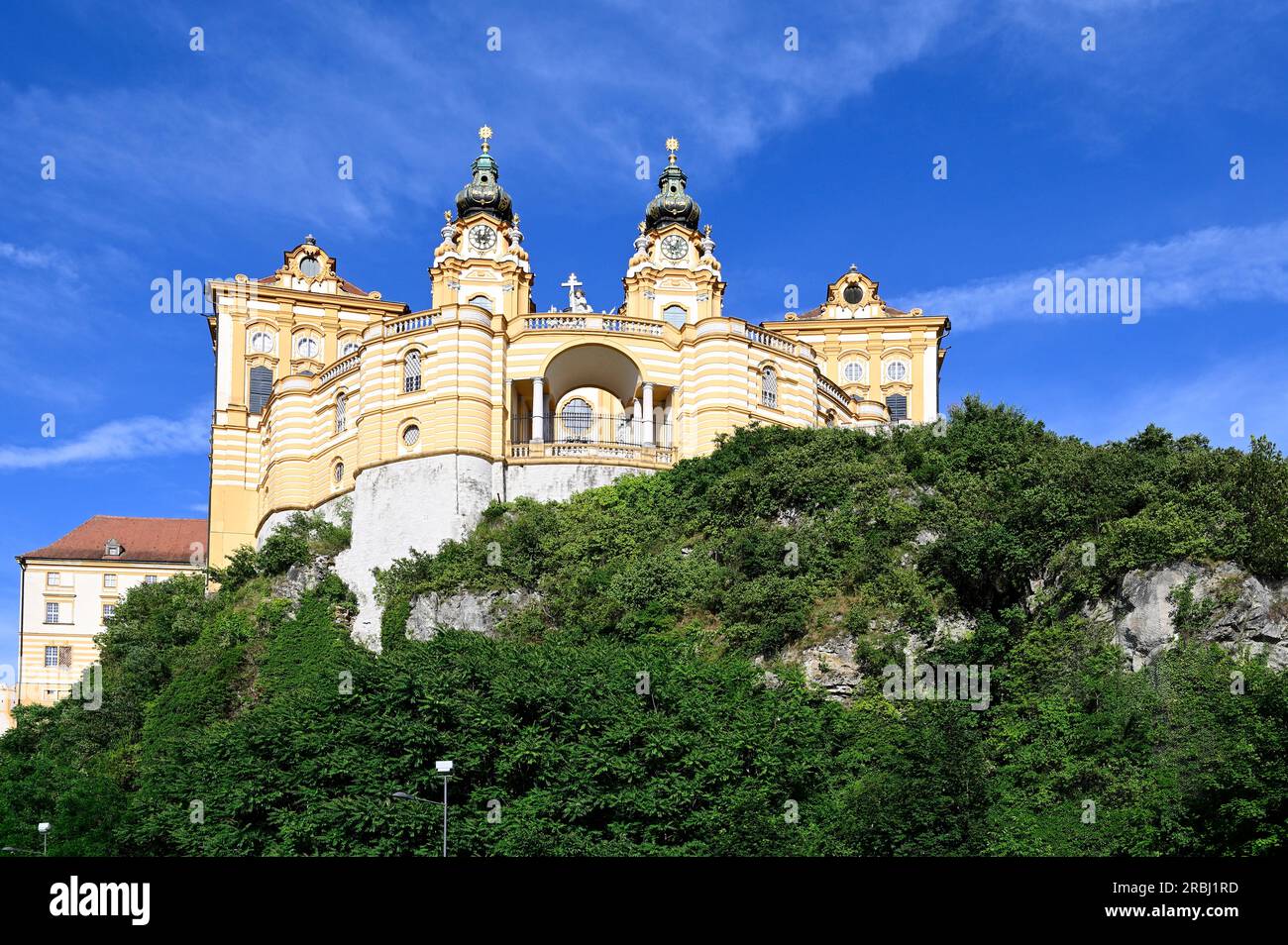 Melk, Wachau, Niederösterreich, Österreich. 04. Juli 2023. Blick auf die Melk Abbey Stockfoto