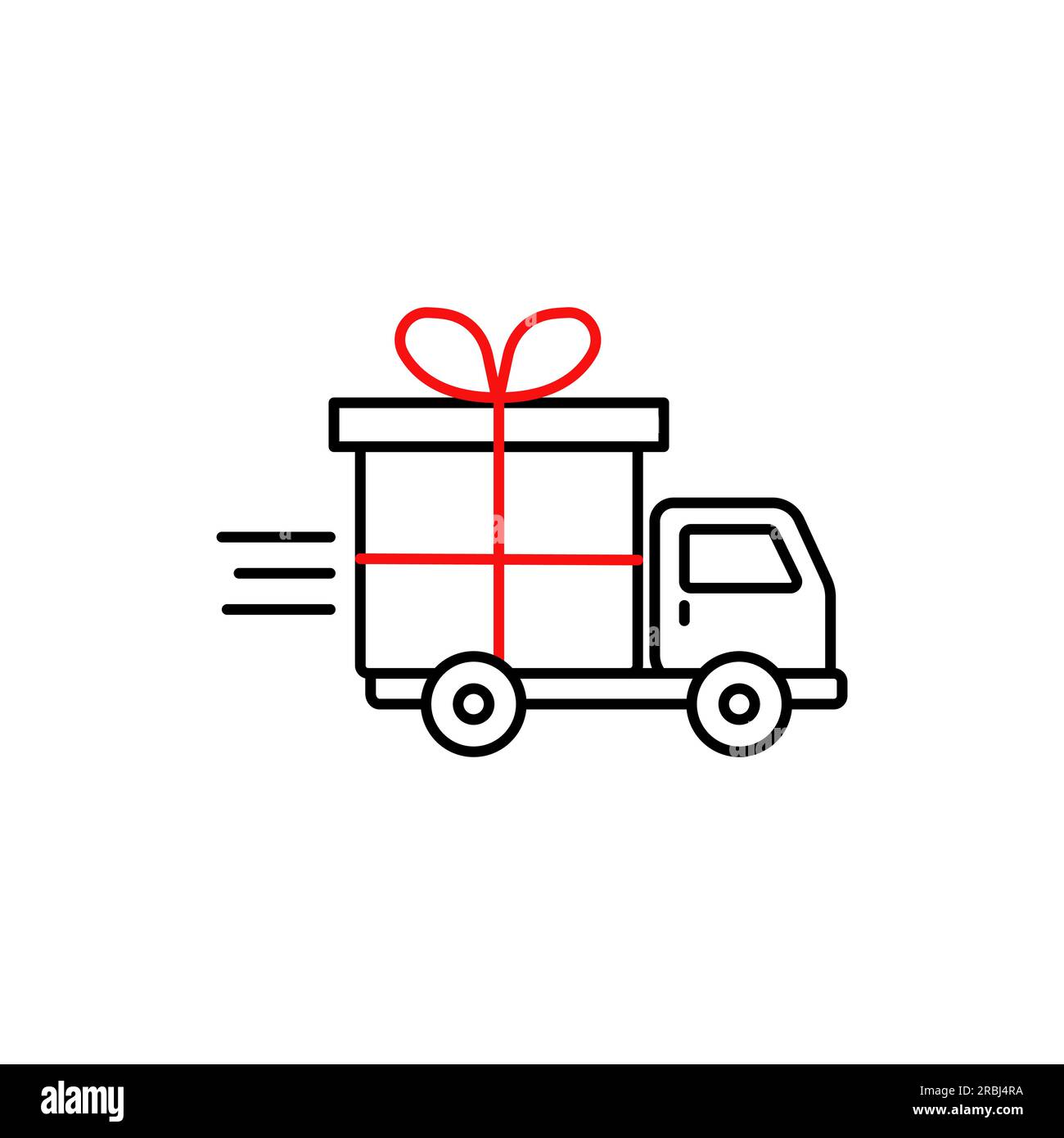 Lieferwagen mit Geschenkbox dünnes Liniensymbol. Bearbeitbare Kontur. Stock Vektor