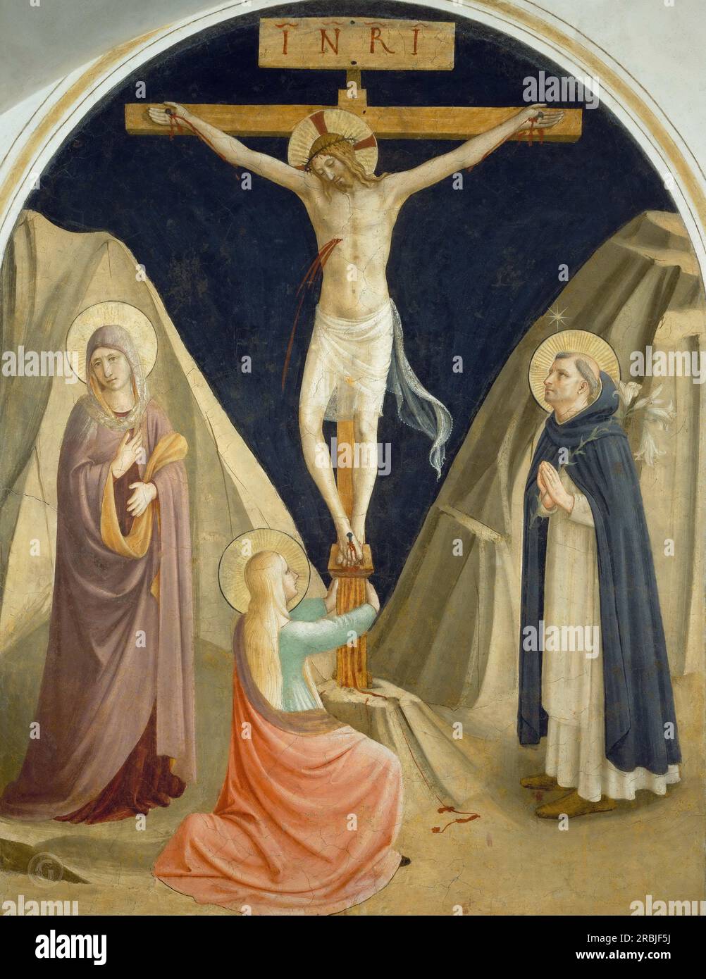 Fra Angelico – 25 Christus am Kreuz, mit Maria, Maria Magdalena und St. Dominic Stockfoto