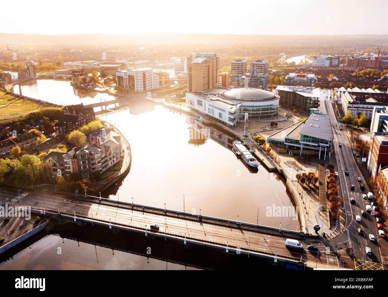 Unvergleichlicher Blick auf den Fluss Lagan, Belfast, Nordirland Stockfoto