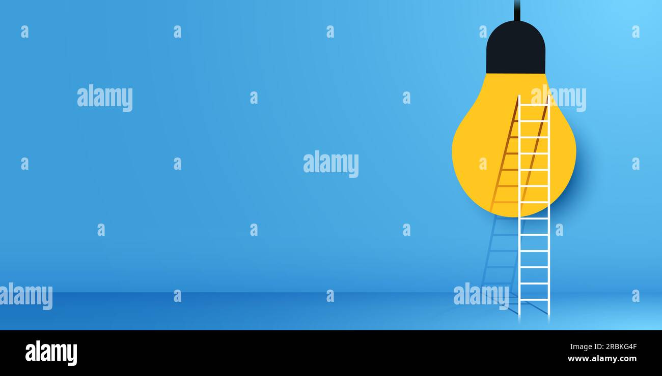 Treppen zur Glühbirne. Idee, Ziel und Innovationskonzept. Vektordarstellung Stock Vektor