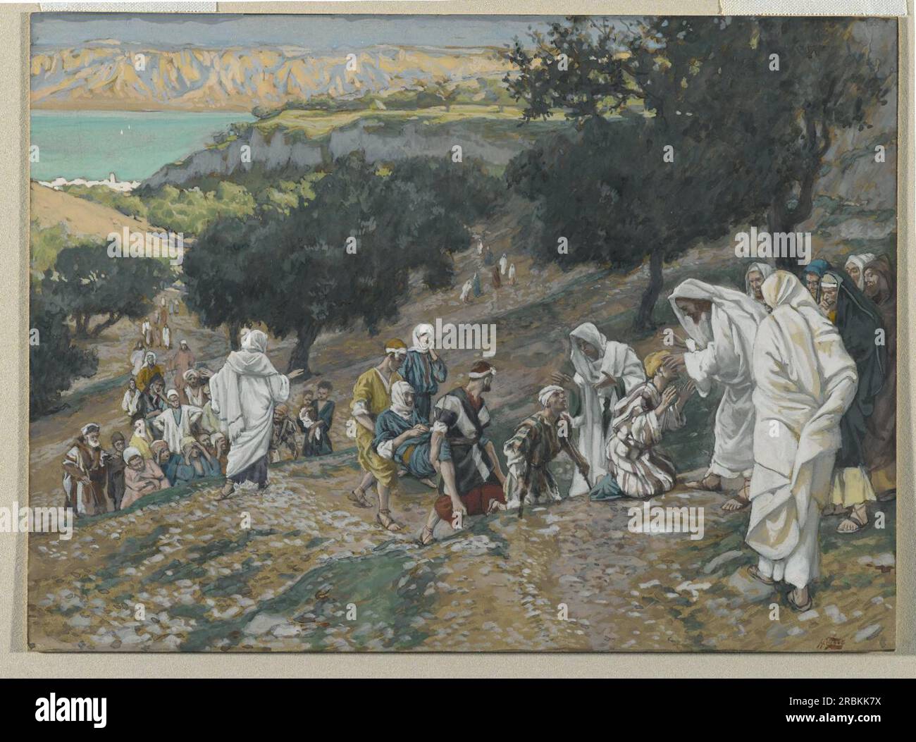 Jesus heilt die Blinden und Lahmen auf dem Berg von James Tissot Stockfoto