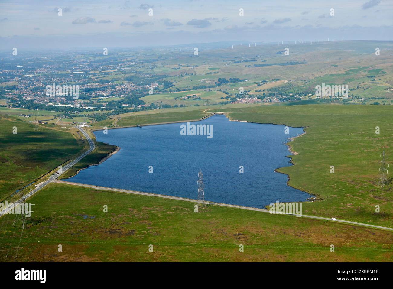 Ein Luftblick auf Blackston Edge Reservoir, Mid pennines, Nordengland, Großbritannien Stockfoto