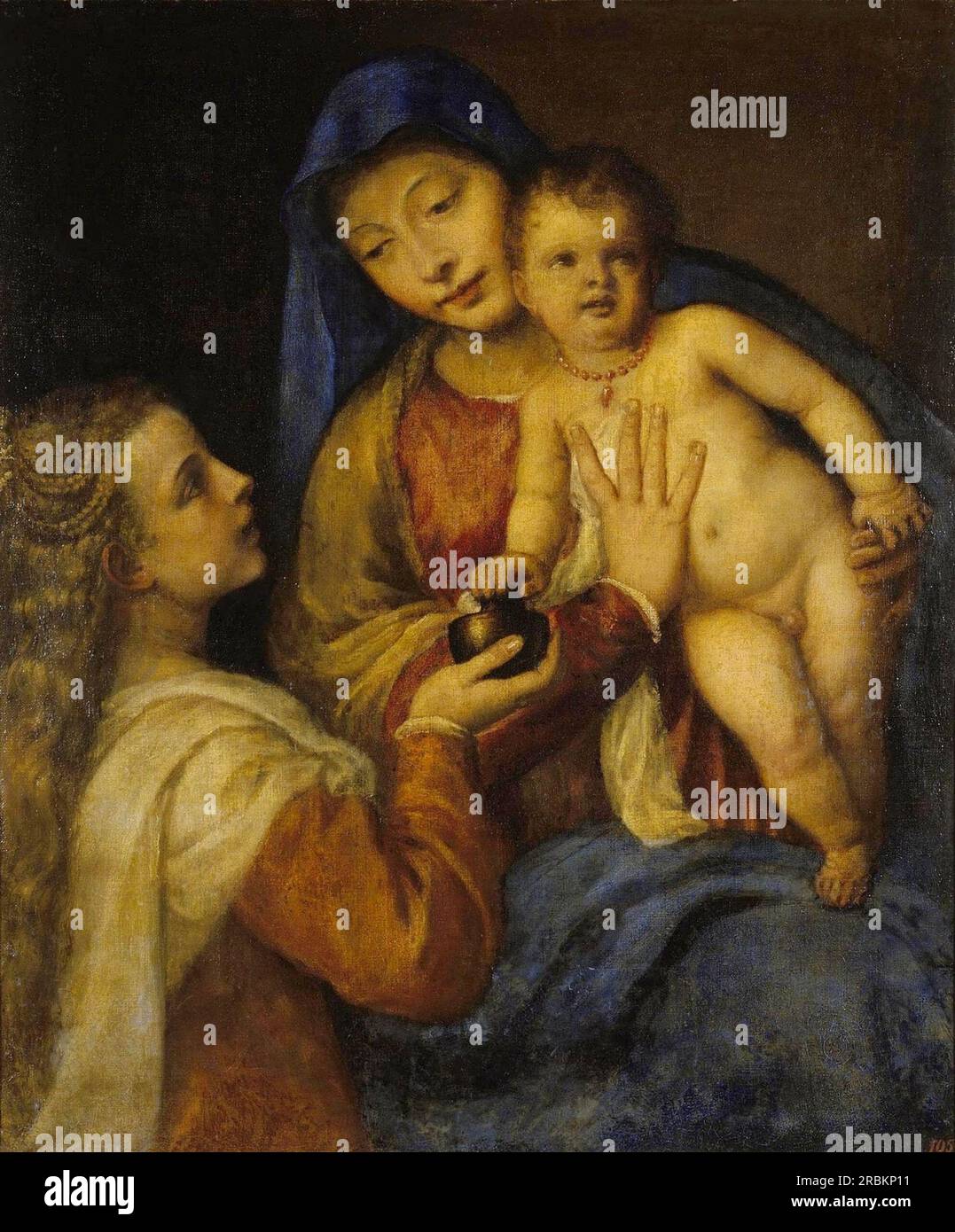 Madonna und Kind mit Maria Magdalena 1560 von Tizian Stockfoto