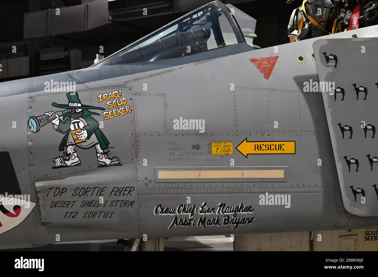Logo auf einem USAF RF-4C Phantom-Aufklärungsflugzeug aus dem ersten Irak-Krieg, ausgestellt im US Air Force National Museum in Dayton, Ohio. Stockfoto