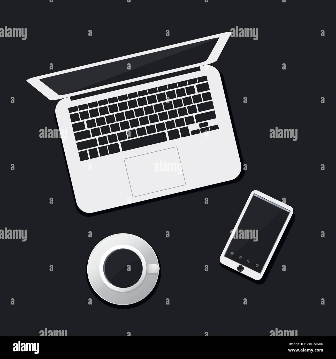 Laptop, Smartphone, Kaffeetasse – Flachvektordesign Stock Vektor