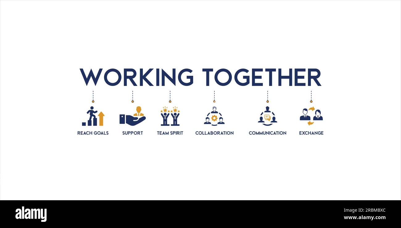 Zusammenarbeit Banner Web Icon Vektor Illustration Konzept für das Team-Management mit einem Symbol der Zusammenarbeit, Ziele erreichen, Teamgeist, Unterstützung Stock Vektor