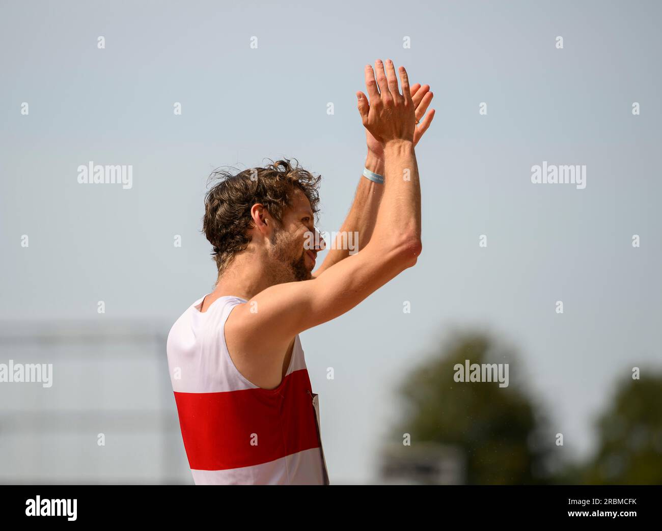 Kassel, Deutschland. 09. Juli 2023. Fabian HEINLE (VfB Stuttgart) Langsprung-Finale für Männer, ab 08,07 bei den deutschen Leichtathletikmeisterschaften 2023 09.07.2023. - 09.07.2023 in Kassel/Deutschland. Kredit: dpa/Alamy Live News Stockfoto