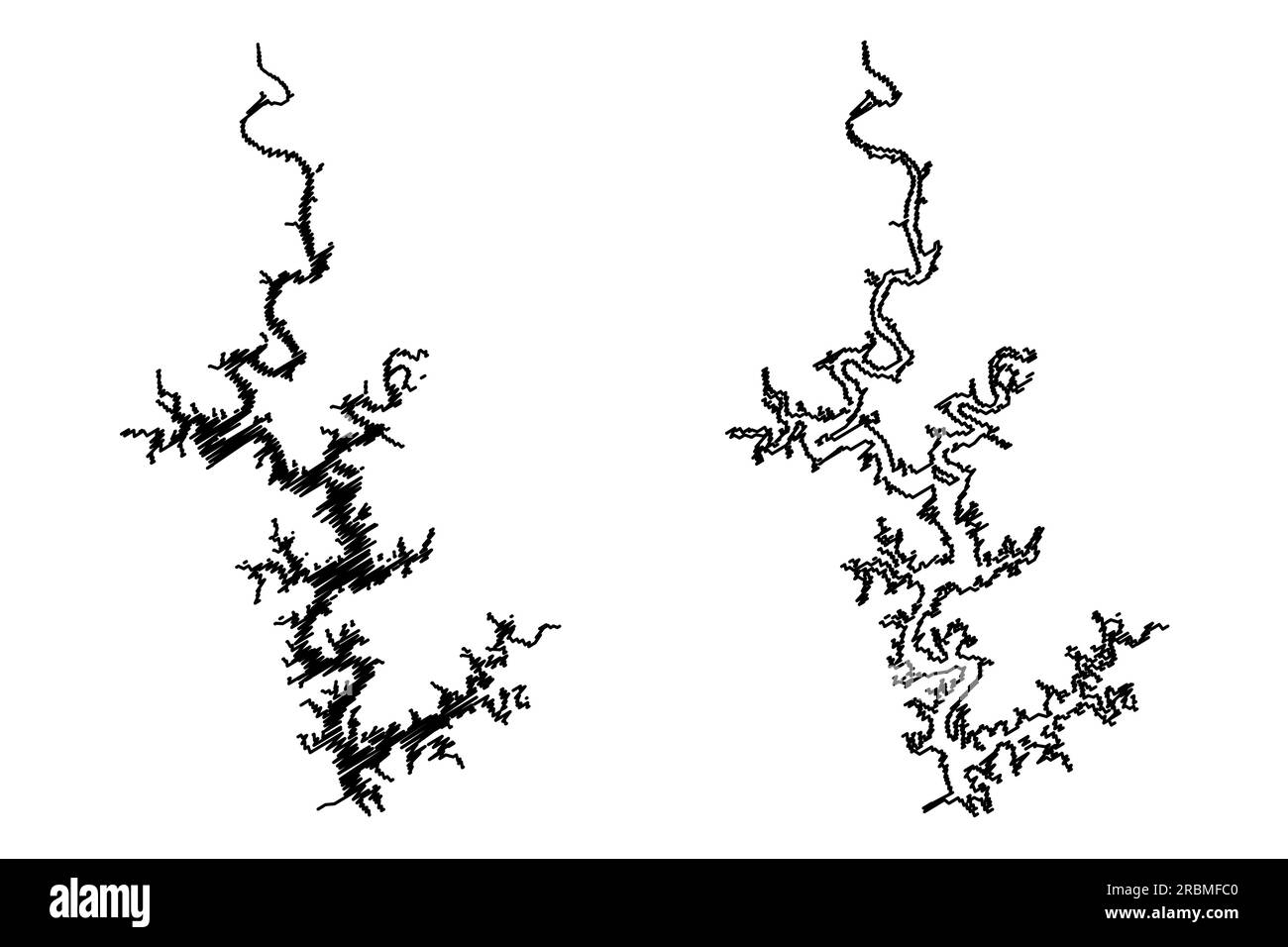 Lake Norfork Reservoir (Vereinigte Staaten von Amerika, Nordamerika, USA, Arkansas und Missouri) Kartenvektordarstellung, Scribble Sketch Norfork Dam Stock Vektor