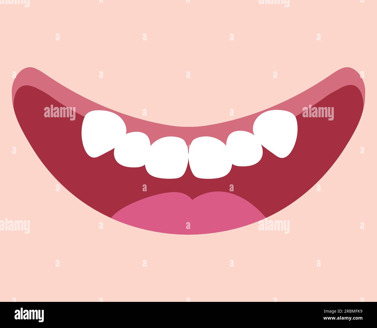 Karikatur lächelt Mund mit Zähnen quetschen. Doppelzahn. Anormaler Eruption. Süßes, handgezogenes Lächeln. Vektordarstellung Stock Vektor