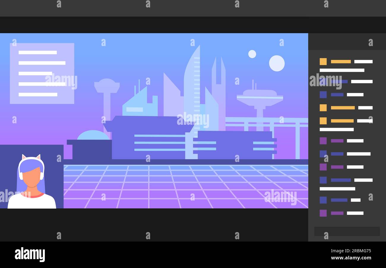Gamer, die sich online auf der Plattform für Videospiele mit Live-Stream anmelden, Benutzeroberfläche Stock Vektor